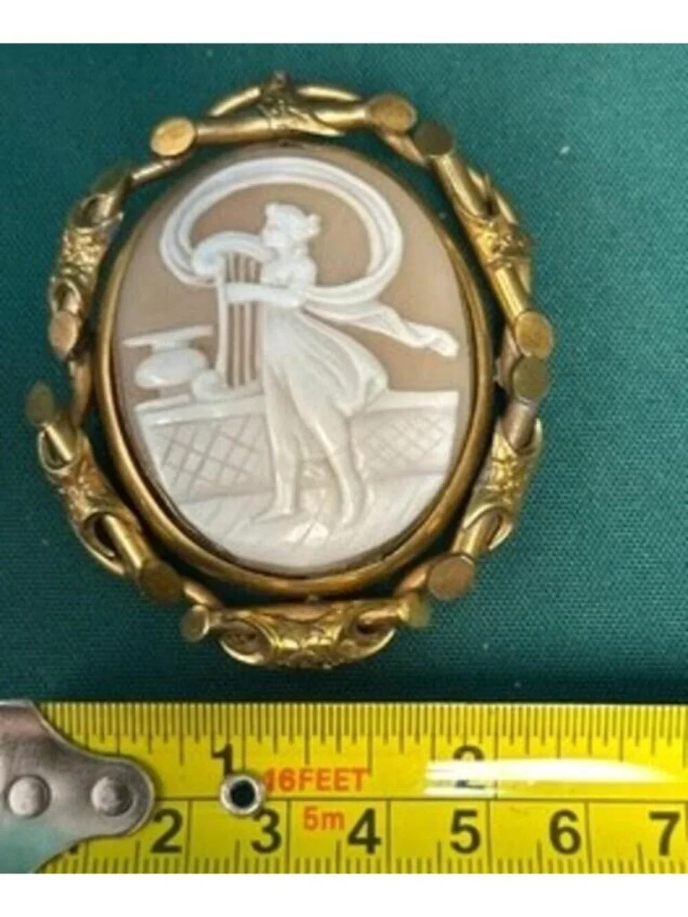 Victorian Era Sardonyx Shell Cameo Brooch With Erato The Muse Gold Frame Locket